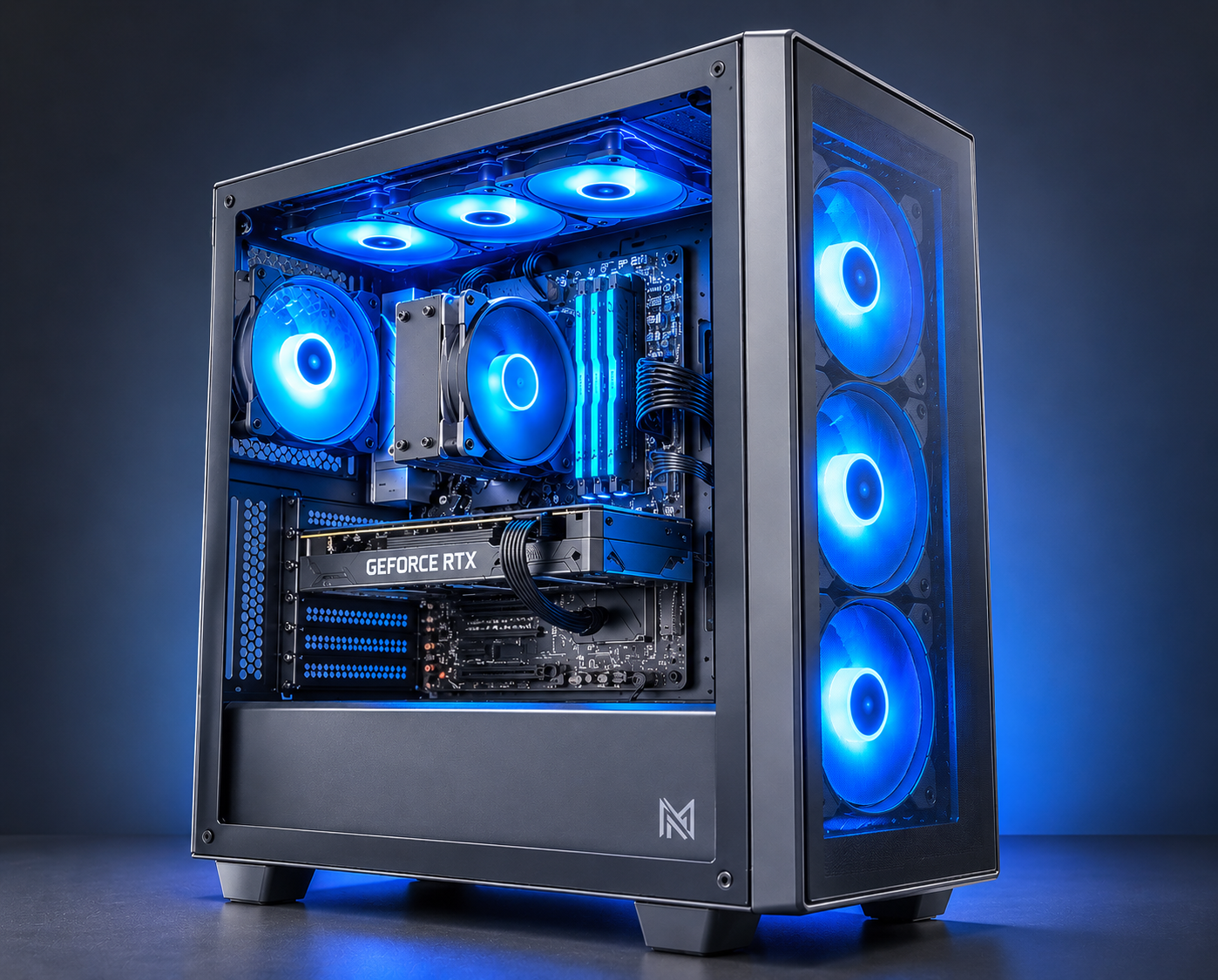 Miko gaming PC met blauwe verlichting